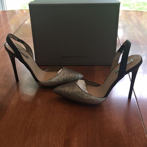 🎉HP🎉BCBGMaxAzria Black w/silver glitter heels 8M - Picture 4 of 10